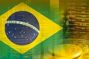 Brasilien Flagge mit Lager Markt Finanzen, Wirtschaft Trend Graph Digital Technologie. foto