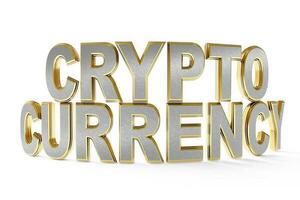 golden Wort Krypto Währung im 3d auf Weiß Hintergrund foto