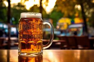 schaumig Deutsche Bier im groß Glas Becher steht, generativ ai foto