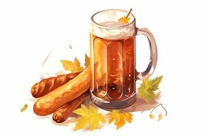 schaumig Deutsche Bier im groß Glas Becher steht im lokal Bar auf Oktoberfest, ai generiert foto