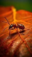 rot Ameisen sind suchen zum Essen auf Baum. ai generiert foto