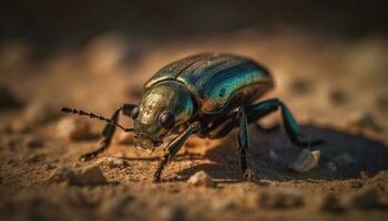 klein Rüsselkäfer kriechen auf Grün Blatt draußen generiert durch ai foto