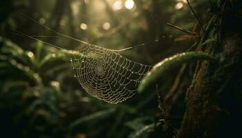 Spinne Netz glitzert mit Tau im Herbst generiert durch ai foto