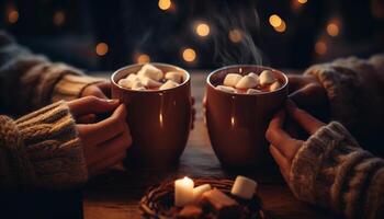 Paare halten heiß Getränke feiern Winter Romantik generiert durch ai foto