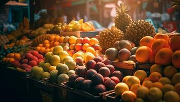 frisch Früchte und Gemüse im ein groß Korb generiert durch ai foto