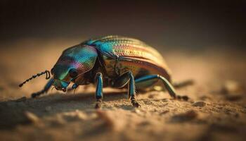 klein Rüsselkäfer kriechen auf Grün Blatt draußen generiert durch ai foto