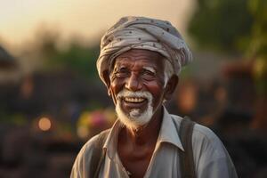 Person im ein Straße im Indien lächelnd. generativ ai foto