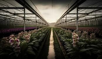 Gewächshaus Pflanze Industrie wächst Natur Frische drinnen generiert durch ai foto