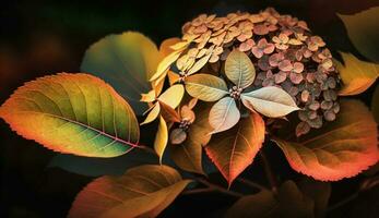 belaubt Natur zeigt an Herbst Pflanze auf beschwingt Hintergründe generiert durch ai foto