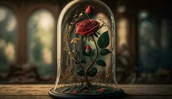 Vase von Blumen auf hölzern Tabelle rustikal Eleganz generiert durch ai foto