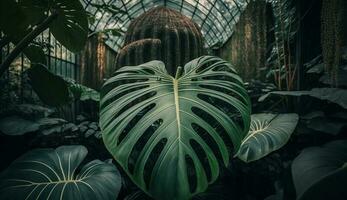 Grün Natur Muster auf tropisch Palme Baum Ast generiert durch ai foto