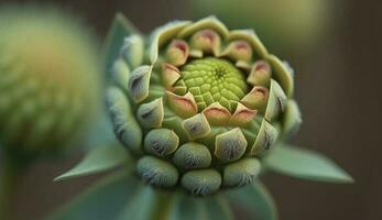 Natur Schönheit gefangen im Grün saftig Pflanze generiert durch ai foto