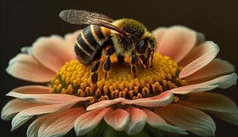 Biene Sammeln Pollen auf beschwingt Gelb Blume generiert durch ai foto