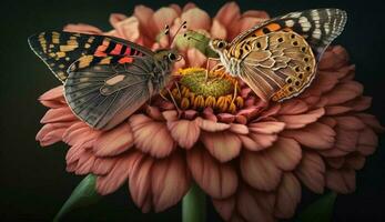 ein beschwingt multi farbig Schmetterling landet auf ein Blume generiert durch ai foto