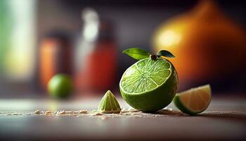 Hälfte Zitrone Zitrusfrüchte Obst gesund ,generativ ai foto