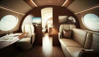 Innerhalb Luxus Luft Fahrzeug modern elegant komfortabel Reise generiert durch ai foto