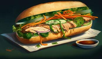 gegrillt Rindfleisch Sandwich auf Ciabatta mit Tomate ,generativ ai foto