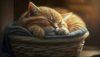 inländisch Katze Schlafen, Pelz Weichheit, süß Kätzchen ,generativ ai foto