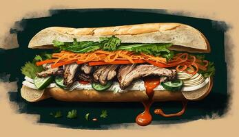 köstlich Fleisch Sandwich schnell Essen ,generativ ai foto