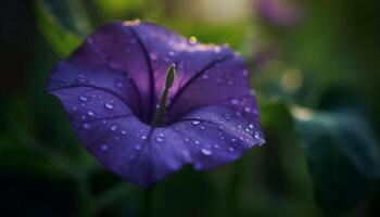 das fragil Schönheit von ein nass lila Blume im Herbst generiert durch ai foto