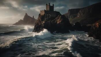 majestätisch Ruinen auf Fernbedienung Asturien Küste, ein Schönheit im Natur generiert durch ai foto