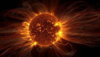 abstrakt feurig fraktal entzündet sich futuristisch Galaxis im explosiv Inferno generiert durch ai foto