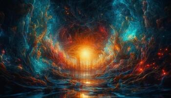 futuristisch Galaxis explodiert im ein hell, multi farbig Chaos Hintergrund generiert durch ai foto