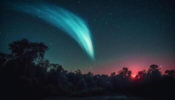 Nacht Himmel beleuchtet durch glühend milchig Weg Konstellation und Star Weg generiert durch ai foto