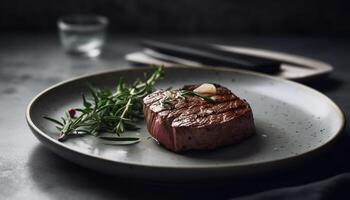 gegrillt Filet Steak mit frisch Salat, ein Gourmet Main Kurs generiert durch ai foto