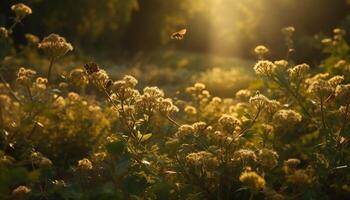 beschwingt Wildblumen blühen im das Wiese, ein bunt abstrakt Landschaft generiert durch ai foto