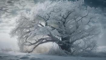 Winter Schönheit gefroren Nadelbaum Bäume, Schneeflocken, und Blau Himmel generiert durch ai foto