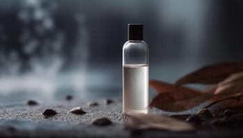 frisch organisch Aromatherapie Öl im sauber Glas Flasche zum Entspannung generiert durch ai foto