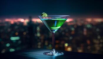 beim das Nachtclub, ein Barmann dient ein erfrischend Mojito Cocktail generiert durch ai foto