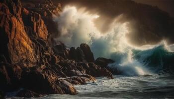 das majestätisch Cliff stürzt ab gegen das Tide, ein natürlich Schönheit generiert durch ai foto