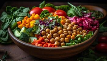 frisch und gesund Vegetarier Salat mit multi farbig Gemüse und Früchte generiert durch ai foto