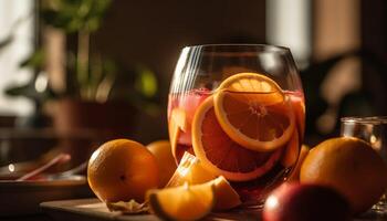 saftig Zitrusfrüchte Scheibe fügt hinzu Frische zu gesund Sommer- Cocktail trinken generiert durch ai foto
