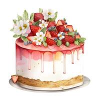 Aquarell Erdbeere Kuchen Cupcake Nachtisch. Kuchen, Cupcake, Sahne Obst Nachtisch, Erdbeere Kuchen. ai generiert foto