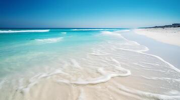 Strand Hintergrund mit klar Blau Himmel ai generiert foto