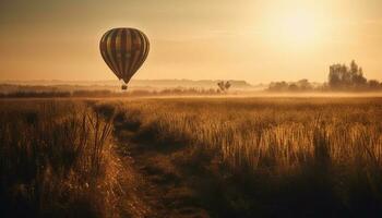 fliegend heiß Luft Ballon Über still Landschaft generiert durch ai foto