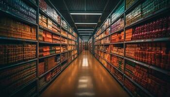 groß Sammlung von Literatur im ein modern Bibliothek generiert durch ai foto