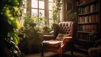 komfortabel Sessel im elegant Leben Zimmer Dekor generiert durch ai foto