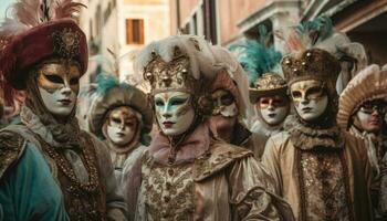 venezianisch Karneval Masken schmücken elegant Italienisch Frauen generiert durch ai foto