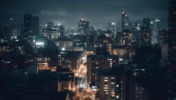 glühend Stadt Horizont beim Dämmerung, modern Reise Ziel generiert durch ai foto