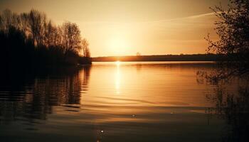 golden Horizont spiegelt still Natur Schönheit draußen generiert durch ai foto