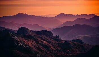 majestätisch Berg Angebot zurück zündete durch Sonnenuntergang generiert durch ai foto