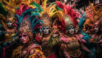 beschwingt Farben, traditionell Kleidung, Samba Tanzen Freude generiert durch ai foto