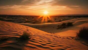 majestätisch Sand Dünen Welligkeit im still Sonnenuntergang generiert durch ai foto