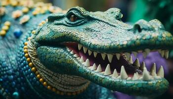 wütend Krokodil mit öffnen Mund und Scharf Zähne generiert durch ai foto