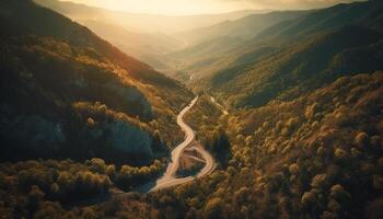 Berg Bereich, Sonnenaufgang, Wiese, Schönheit im Natur generiert durch ai foto