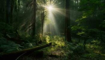 still Wald Szene, Geheimnis im das Nebel generiert durch ai foto